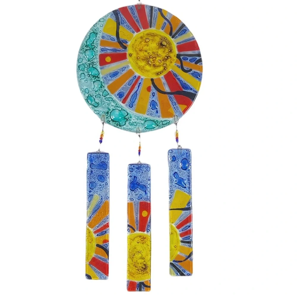 Stunning Sun Moon Glass Wind Chimes Sun Catcher Stained Glass Hanging Decor‎